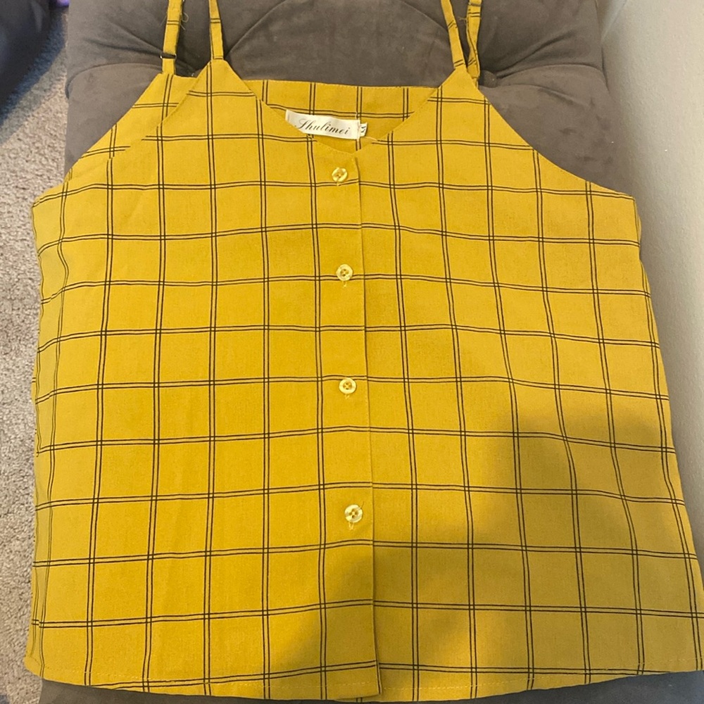 Small, Yellow Plaid, Tank Top Blouse